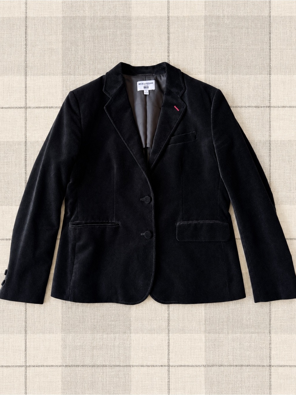 INES DE LA FRESSANGE x Uniqlo Woman Black Velvet Tailored Blazer Jacket LARGE
